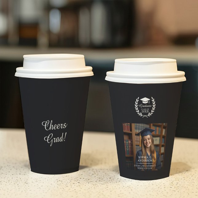 Black Classy Laurel Wreath Emblem Abschluss Foto Pappbecher (Von Creator hochgeladen)