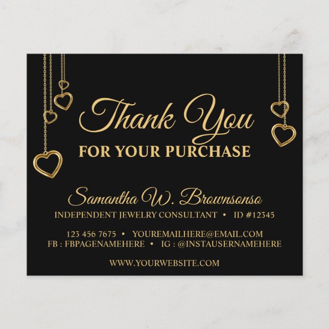 Black Classy Simple Clean Heart Gold Vielen Dank (Vorderseite)