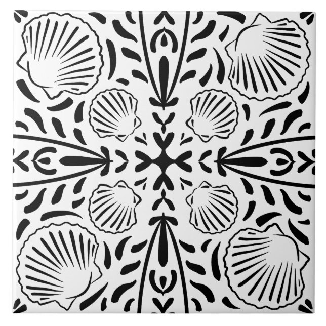 Black Coastal Sheashell Coral Modernes Bad Fliese (Vorderseite)