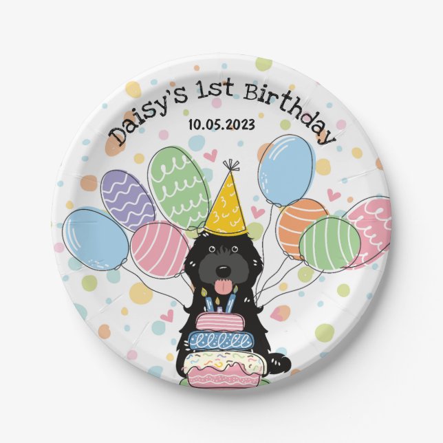 Black Cockapoo Cavapoo Dog Birthday Pappteller (Vorderseite)