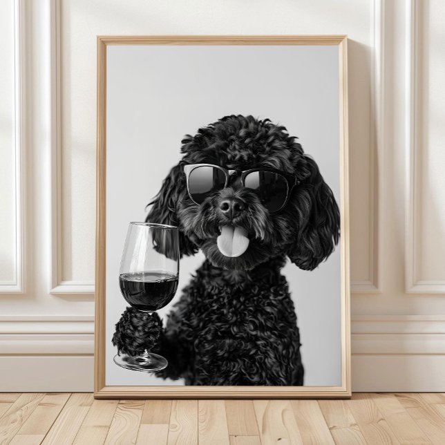 Black Cockapoo Drinking Wine Wall Art, Black and Poster (Von Creator hochgeladen)