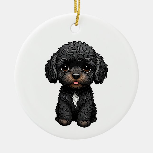 Black Cockapoo Keramik Ornament (Vorne)