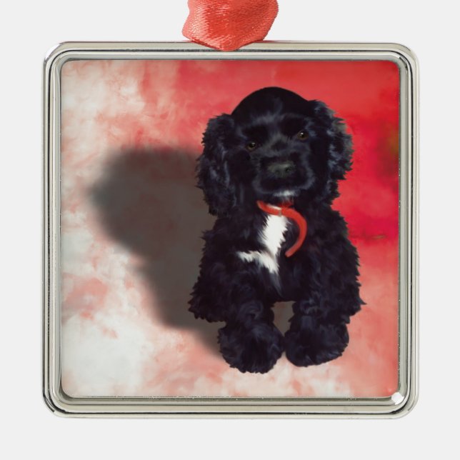 Black Cocker Spanisch Puppy - Abby Silbernes Ornament (Vorne)