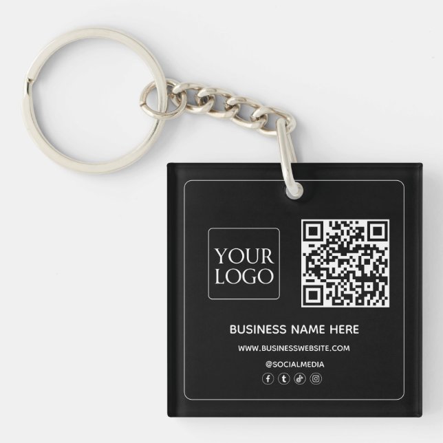 Black | Code QR personnalisé Logo d'entreprise Méd (Devant)