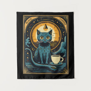 Black Coffee Cat Tarot Card Occult Wandteppich
