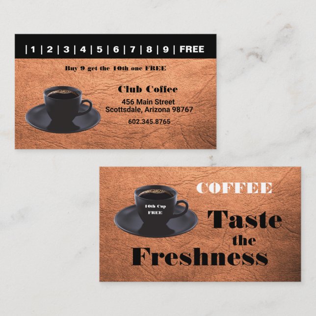 Black Coffee Cup Punch Card Gratis Cup Loyalitätsk Treuekarte (Vorne/Hinten)