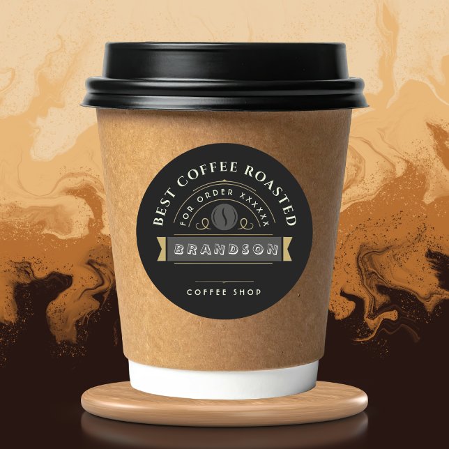 Black Coffee shop Personalized Branding  Runder Aufkleber (Von Creator hochgeladen)