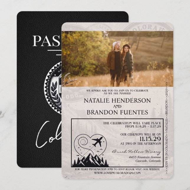 Black Colorado Passport Hochzeit Einladung (Vorne/Hinten)