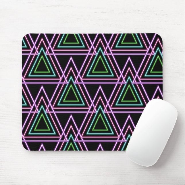 Black Colorful Retro 80's Neon Geometric Triangles Mousepad (Mit Mouse)