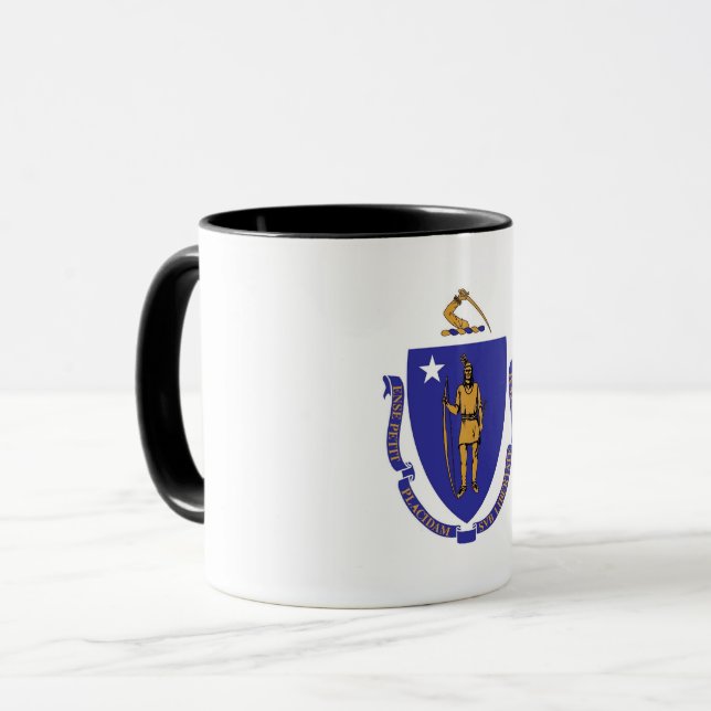Black Combo Tasse mit der Flagge von Massachusetts (Vorderseite Links)