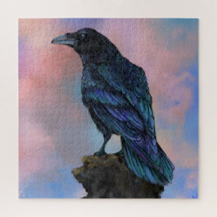 Black Common Raven bei Sunset Jigsaw Puzzle