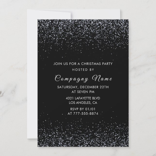 Black Company Weihnachts-Party Silver Glitzer Einladung (Vorderseite)