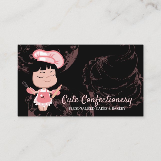 Black Confectionery Baker Girl Pastry Koch Visitenkarte (Vorderseite)