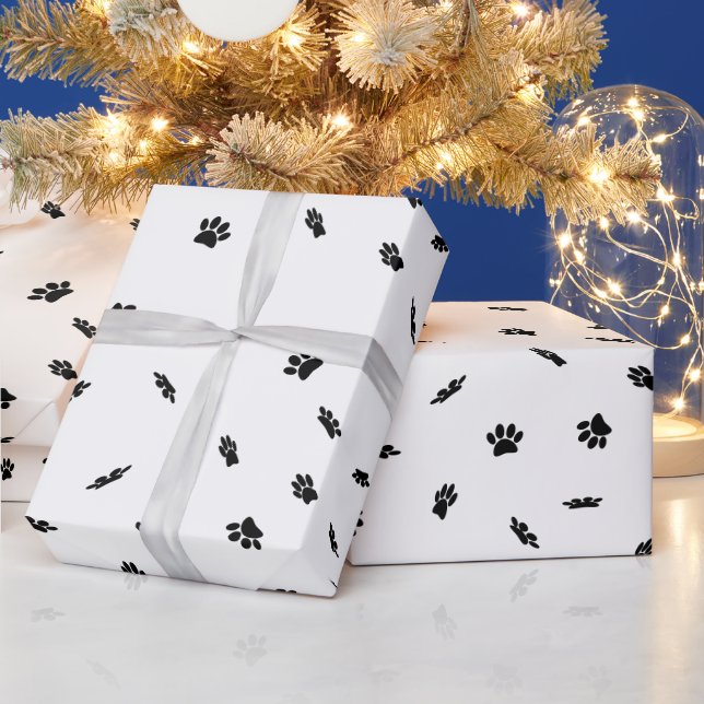 Black Confetti Dog Paw Print Muster Custom Geschenkpapier (Feiertage)