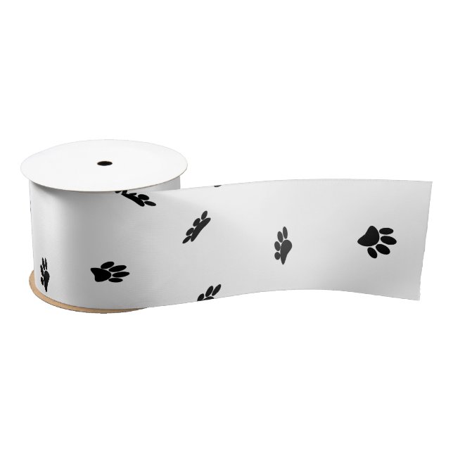Black Confetti Dog Paw Print Muster Custom Satinband (Spule)