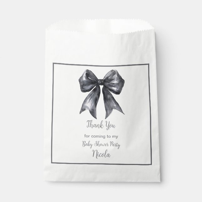 Black Coquette Bow Baby Dusche Geschenktütchen (Vorderseite)