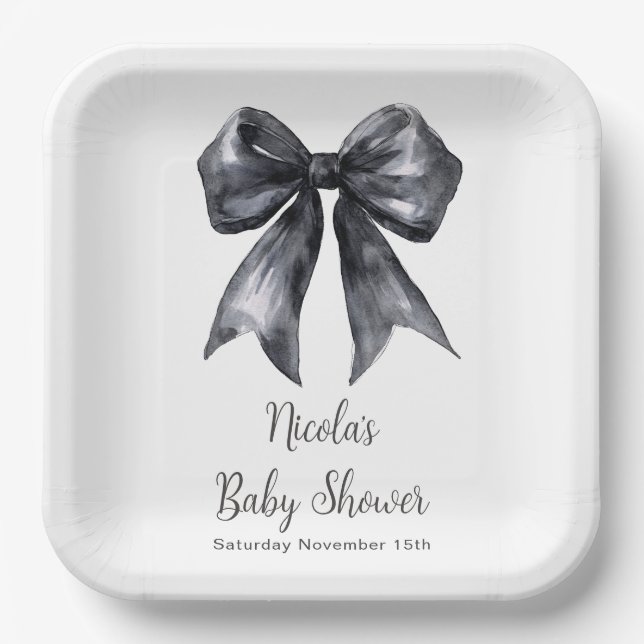 Black Coquette Bow Baby Dusche Pappteller (Vorderseite)