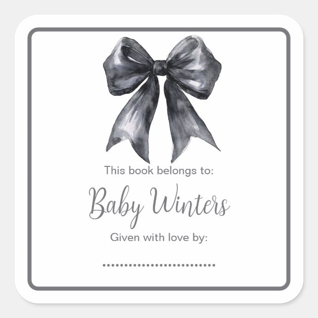 Black Coquette Bow Baby Dusche Quadratischer Aufkleber (Vorderseite)