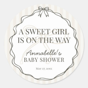 Black Coquette Bow Beige Baby Dusche Siegel einlad Runder Aufkleber