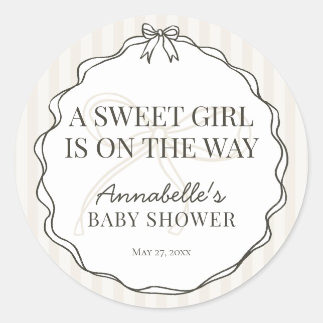 Black Coquette Bow Beige Baby Dusche Siegel einlad Runder Aufkleber (Vorderseite)
