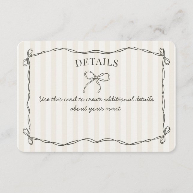 Black Coquette Bow Beige Détails Invitation Insére (Devant)