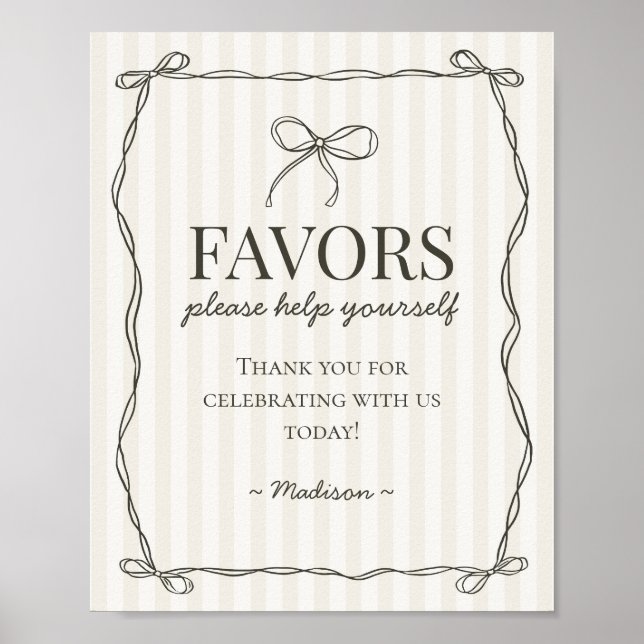 Black Coquette Bow Beige Favoriten Zeichen Poster (Vorne)