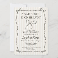 Black Coquette Bow Beige Stripte Babydusche