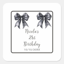 Black Coquette Bow Birthday Party Quadratischer Aufkleber