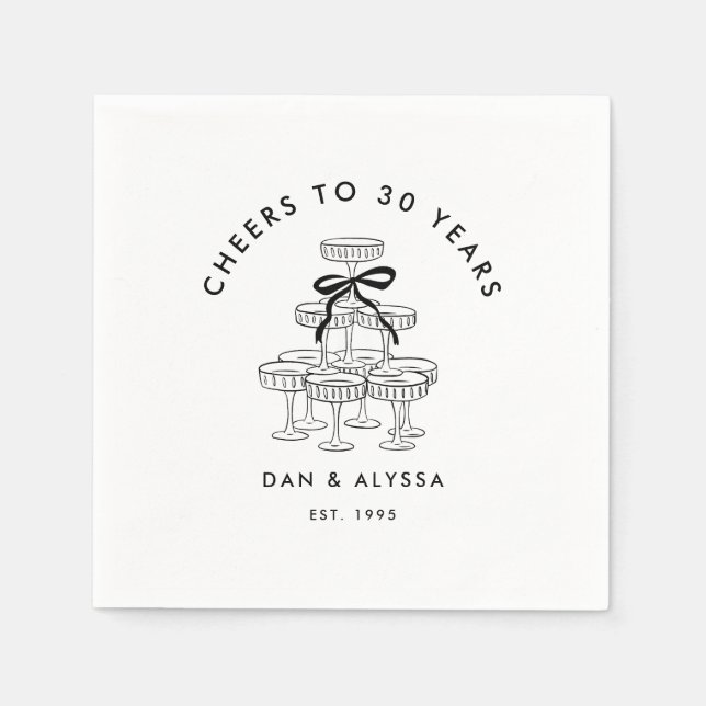 Black Coquette Bow Champagner Tower Jubiläum Serviette (Vorderseite)