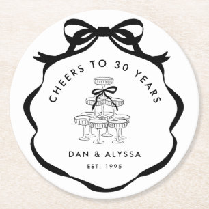 Black Coquette Bow Cheers Champagner Tower Runder Pappuntersetzer