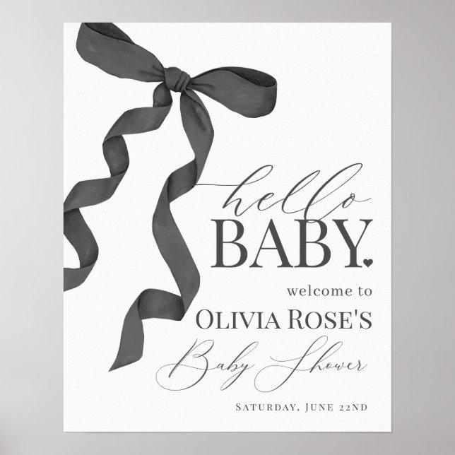 Black Coquette Bow fille Baby shower Affiche de bi (Devant)