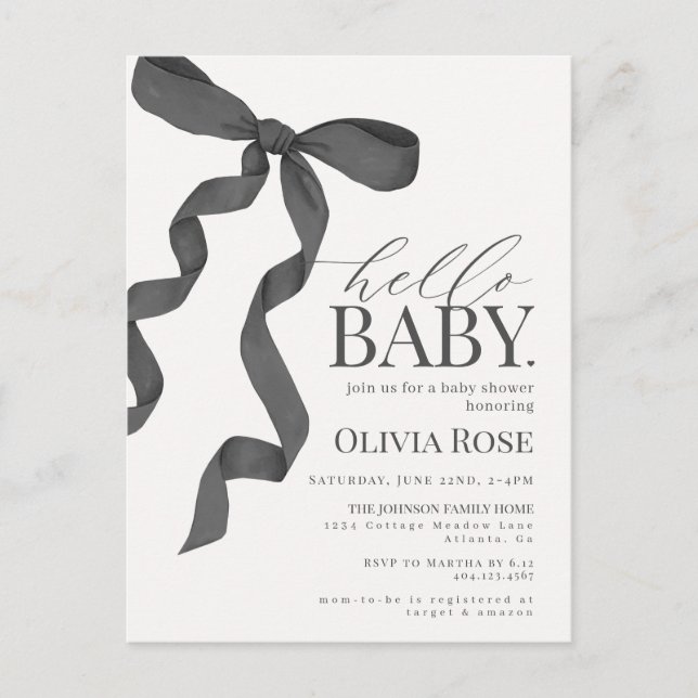 Black Coquette Bow fille Baby shower Invitation (Devant)