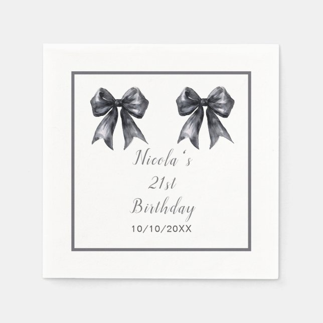 Black Coquette Bow Geburtstagsparty Serviette (Vorderseite)