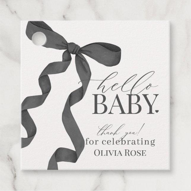 Black Coquette Bow Girl Baby Dusche Geschenkanhänger (Vorderseite)