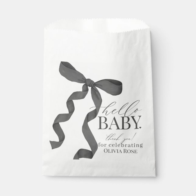 Black Coquette Bow Girl Baby Dusche Nachtisch Geschenktütchen (Vorderseite)