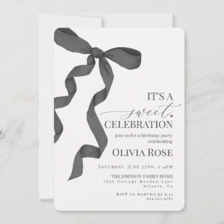 Black Coquette Bow Girl Geburtstagsparty Einladung