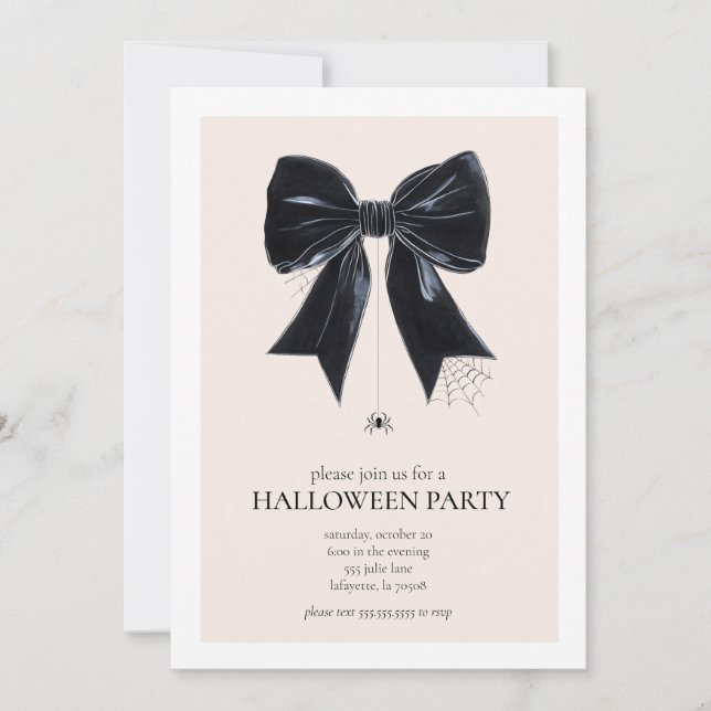 Black Coquette Bow Halloween-Party Einladung (Vorderseite)