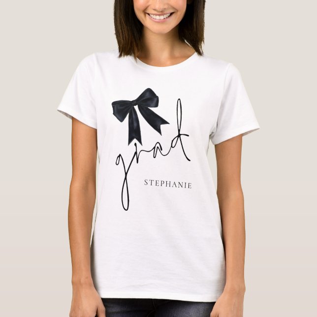 Black Coquette Bow Name Script Grad Abschluss T-Shirt (Vorderseite)