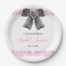 Black Coquette Bow Pink Lace Brautparty Pappteller