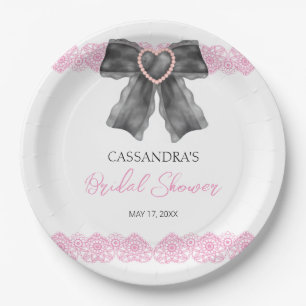 Black Coquette Bow Pink Lace Brautparty Pappteller