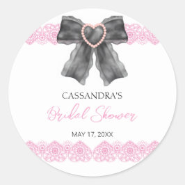 Black Coquette Bow Pink Lace Brautparty Runder Aufkleber