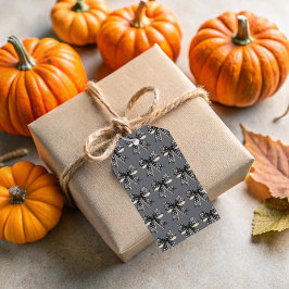 Black Coquette Bows on Grey Halloween Gift Tags Geschenkanhänger