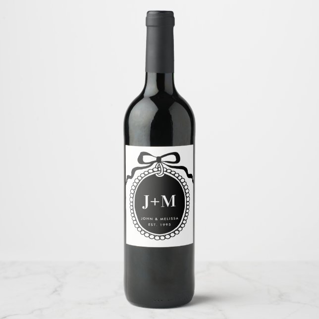 Black Coquette Monogramm-Anhänger  Weinetikett (Vorderseite)