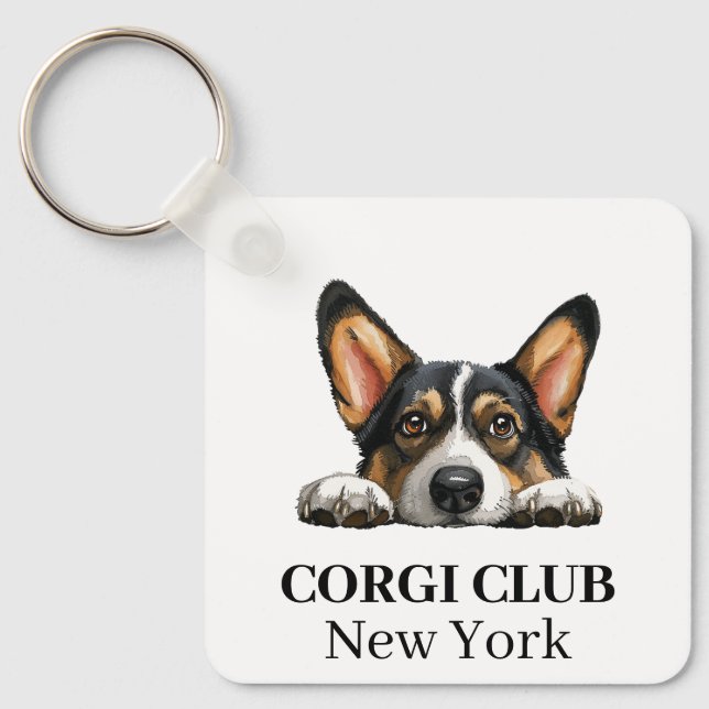 Black Corgi Custom Club Thema Schlüsselanhänger (Vorderseite)