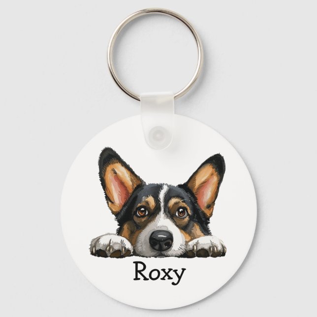 Black Corgi Personalisiert Theme Schlüsselanhänger (Vorderseite)
