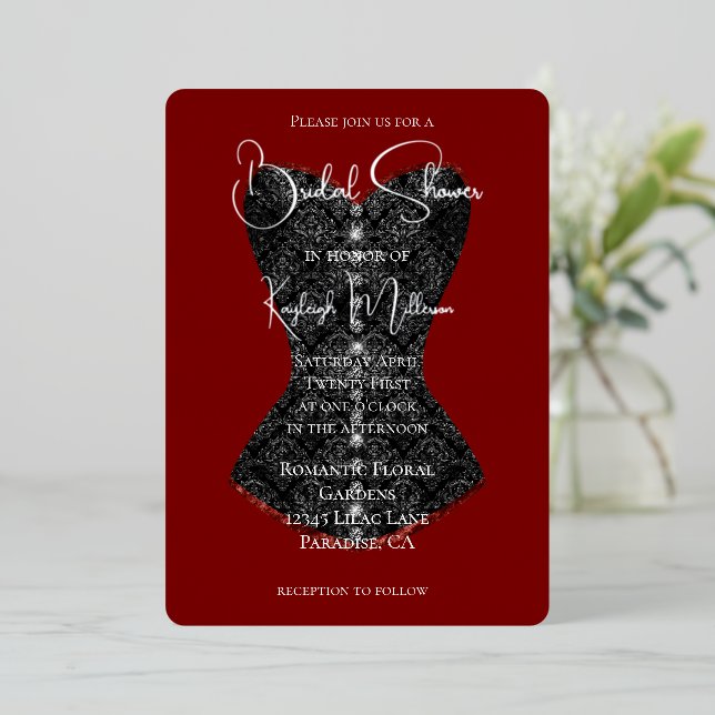 Black Corset Brautparty Folieneinladung (Stehend vorne)