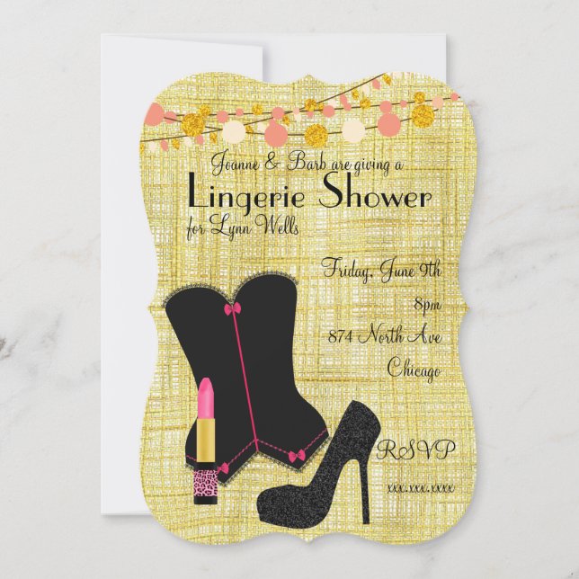 Black Corset Lingerie Party mit Gold Einladung (Vorderseite)