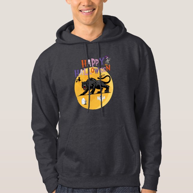 black cougar on halloween night invitation card hoodie (Vorderseite)