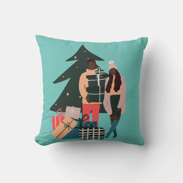 Black Couple First Christmas Kissen (Vorderseite)