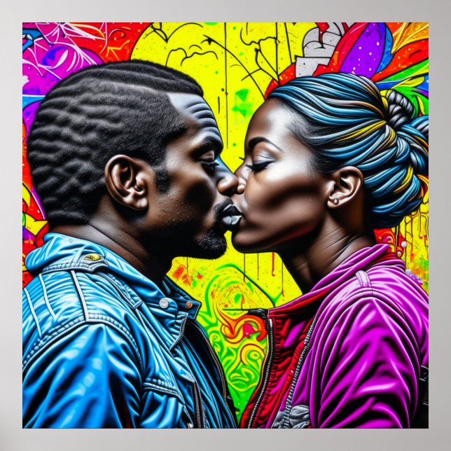 Black Couple Küssen in Liebe Poster (Vorne)